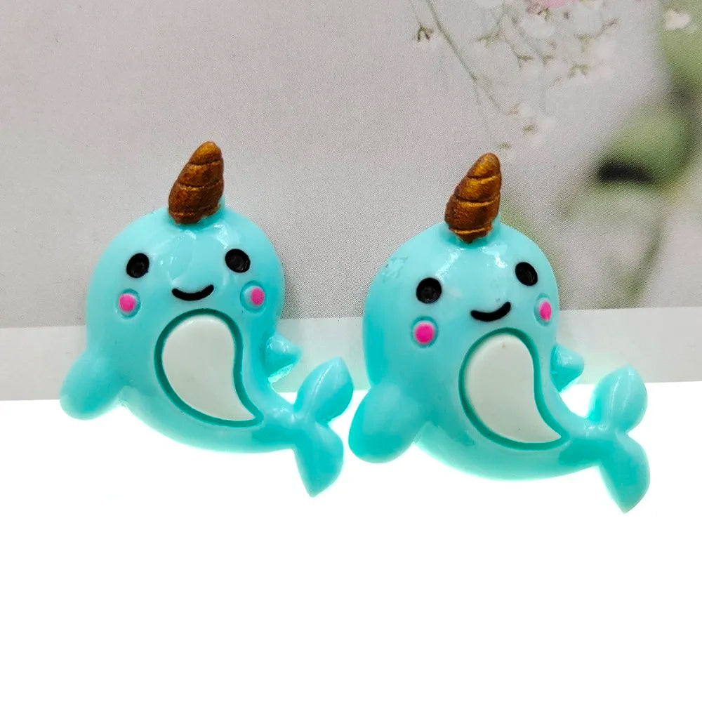 20pcs/lot DIY resin cartoon Narwhal for kids hair clothes accessories resin cabochons resin charms