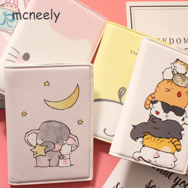 Mcneely Cartoon animals Prints Passport Holder Kids Travel Passport Cover Girls passport Case Cute boys Passport Wallet 10*14cm