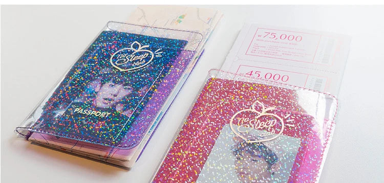 Fashion Transparent Starlight Passport Cover Girls Travel Ticket ID Credit Card Holders PVC Jelly Color Laser Passport Holder