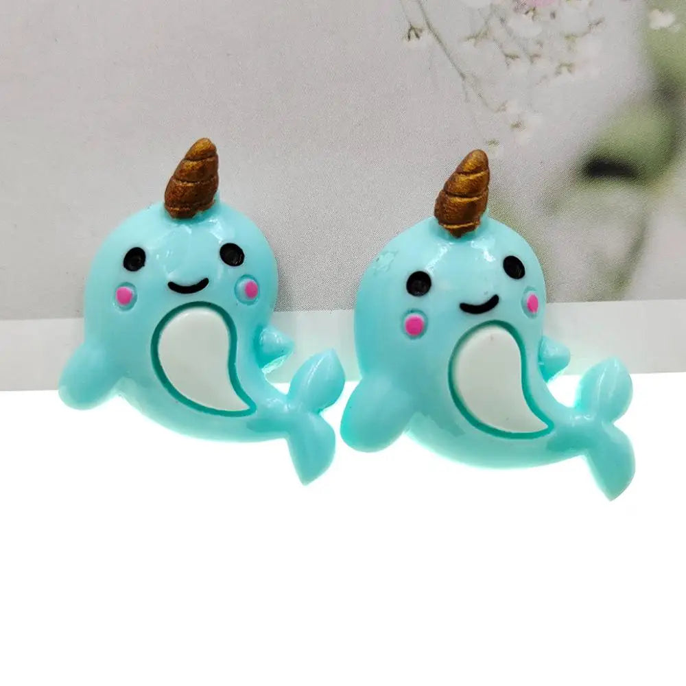 20pcs/lot DIY resin cartoon Narwhal for kids hair clothes accessories resin cabochons resin charms