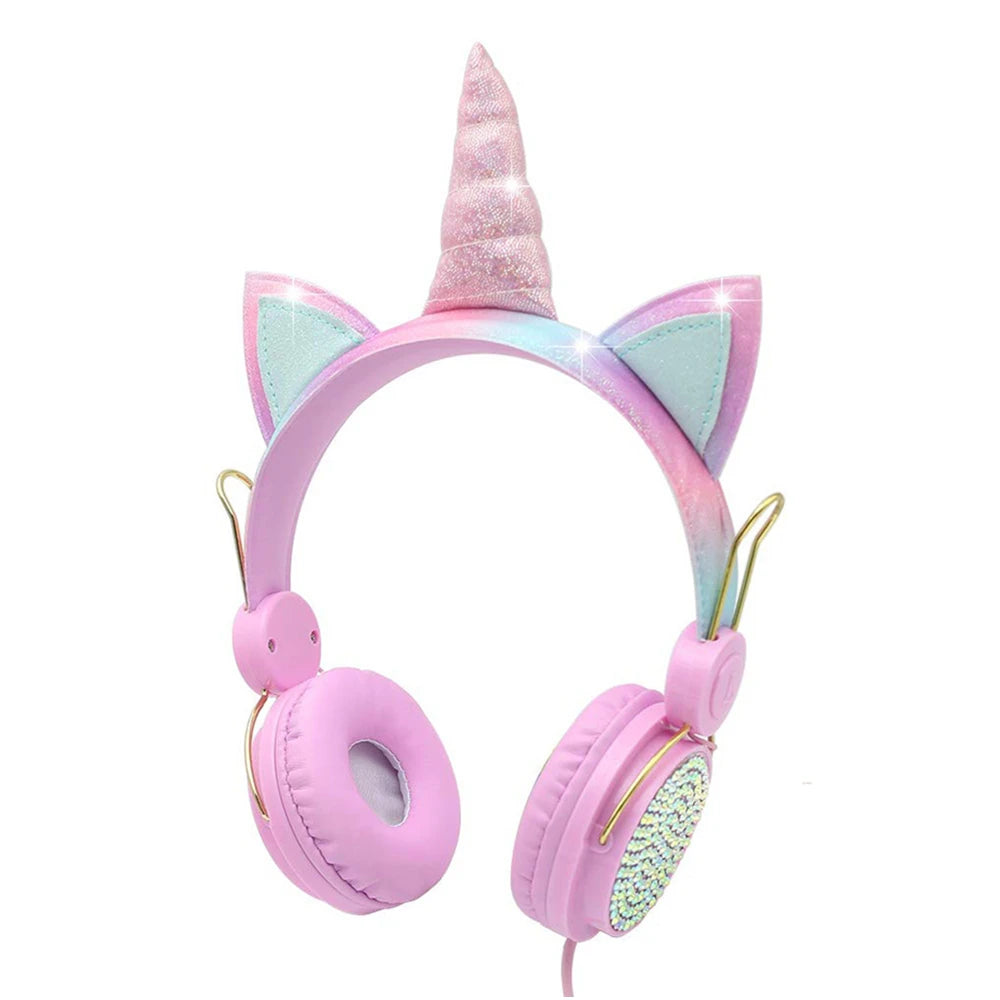 Unicorn Kids Pink Headphones for Girls Children Teens Wired Headset w/Microphonefor School Birthday Xmas Unicorn Gift