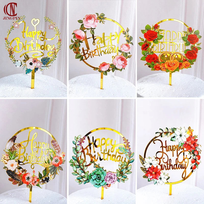 Rose Gold Birthday Party Cake Decorating Tools Happy Birthday Girl Boy Acrylic Cake Topper Baby Shower Dessert Accessories Tools