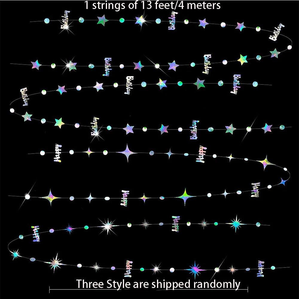 Iridescent Paper Leaf Snowflakes Garland Mermaid Birthday Tea Party Hanging Leaves Star Streamer Xmas New Year Banner Decoration