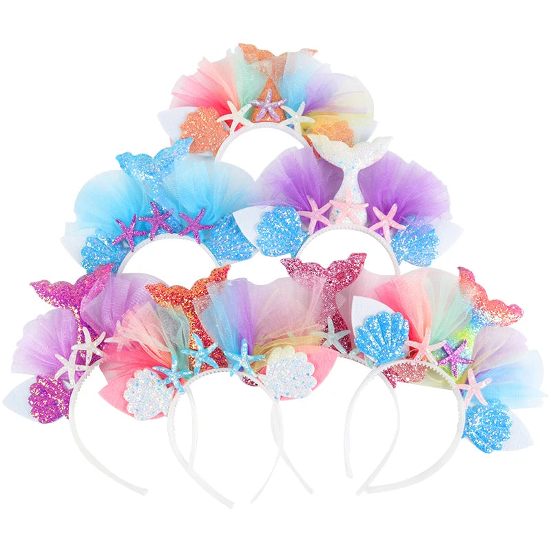 WEIGAO Little Mermaid Party Crown Headband Mermaid Tail Hat Photo Props for Girl 1st Birthday Party Mermaid Hair Accessories