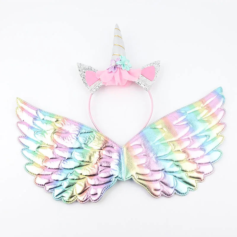 Cute Unicorn Theme Wings Rainbow Little Girls Angel Wings Baby Shower Kids Birthday Party Decoration Prom Performance Cosplay
