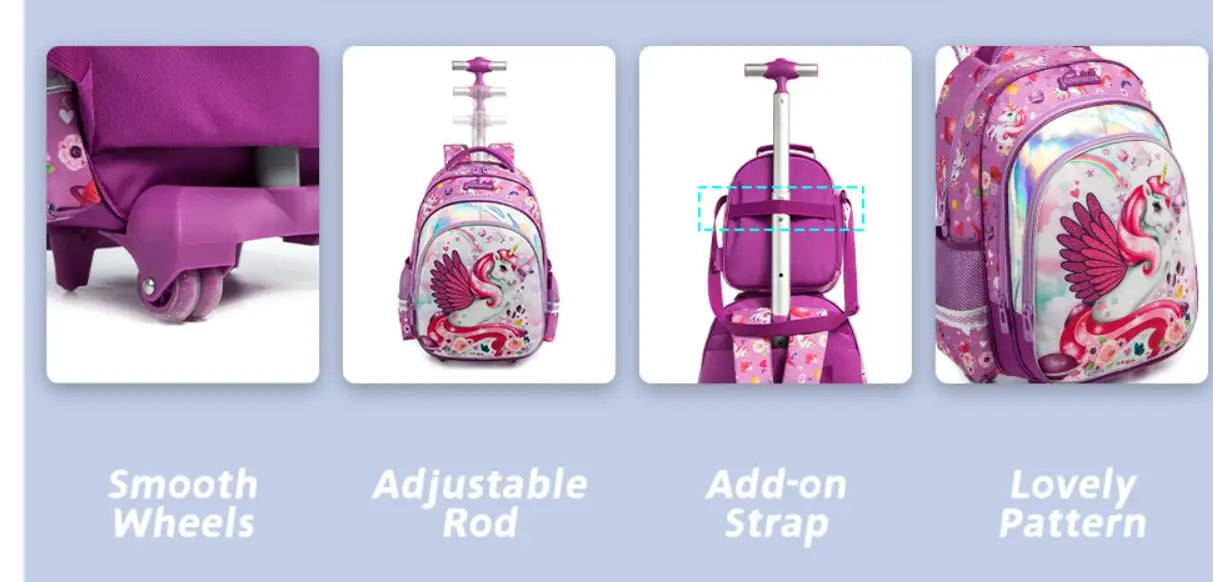 3pcs School Wheeled bag set with lunch box Kids SchooTrolley Bag wheels Wheeled backpack for boys Travel luggage Trolley Bag