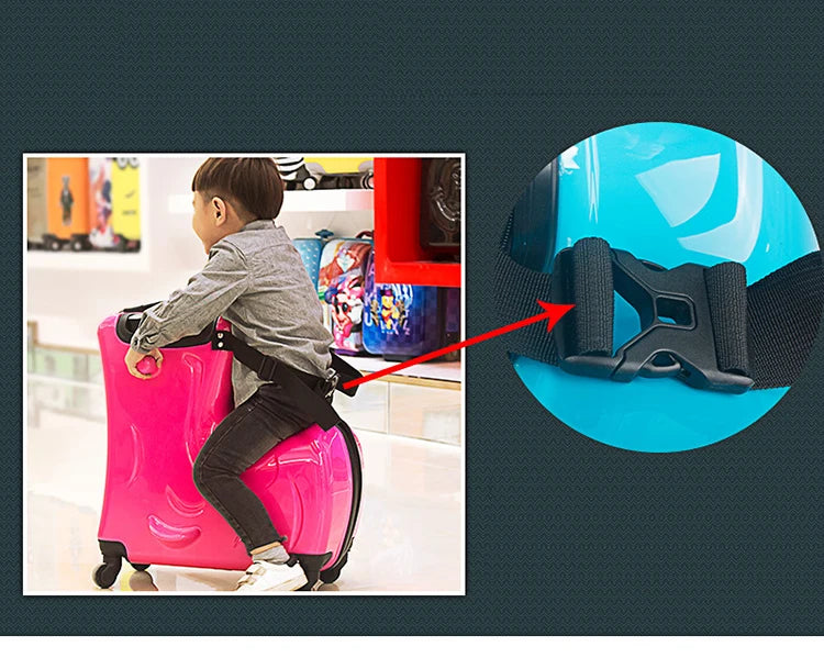 New Kids Riding Trojanl Luggage Hot Boys Girls Travel Trolley Alloy Children Sitting Rolling Luggage Suitcase Spinner Wheels