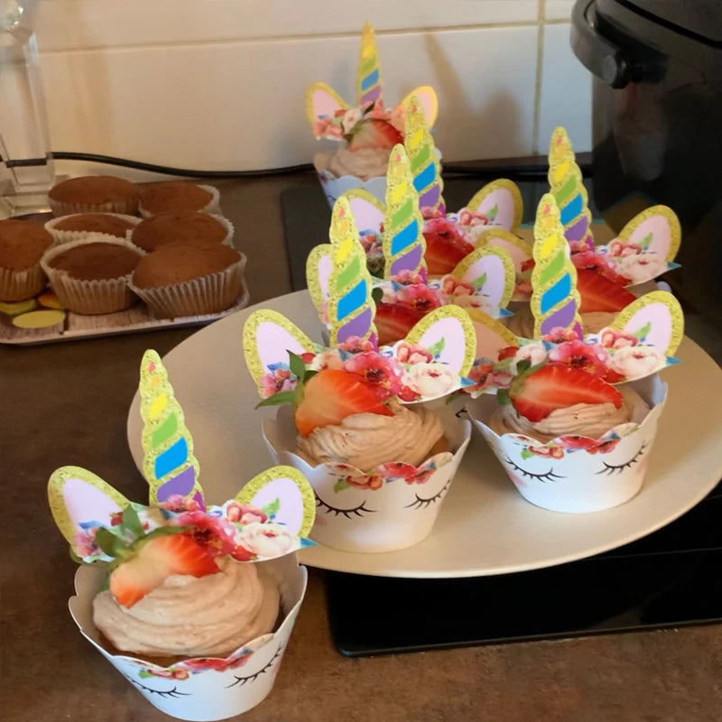Rainbow Unicorn Cupcake Wrappers Cake Topper Unicorn Birthday Party Cake Decorations Kids Baby Shower Unicorn Party Supplies