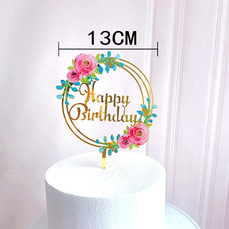 Rose Gold Birthday Party Cake Decorating Tools Happy Birthday Girl Boy Acrylic Cake Topper Baby Shower Dessert Accessories Tools