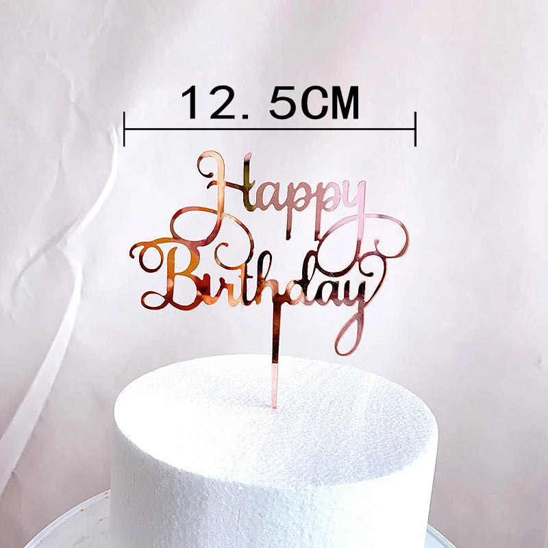 Rose Gold Birthday Party Cake Decorating Tools Happy Birthday Girl Boy Acrylic Cake Topper Baby Shower Dessert Accessories Tools