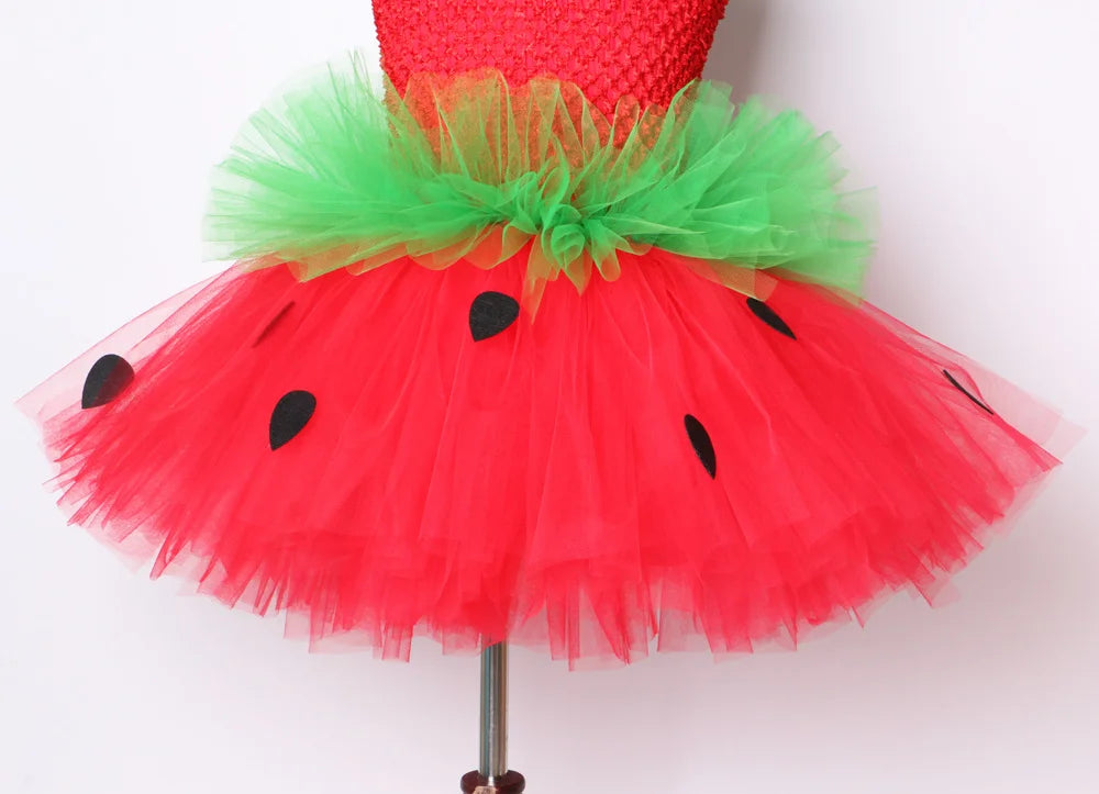 Red Green Strawberry Dresses for Girls Princess Tutu Dress with Flowers Headband Toddler Kids Girl Costume for Birthday Party