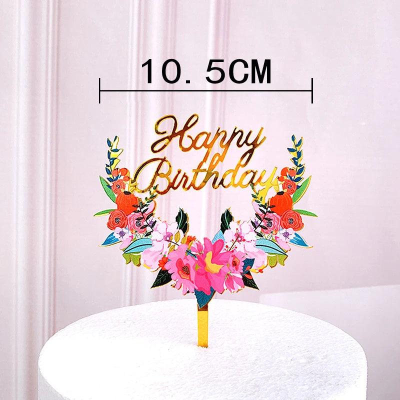 Rose Gold Birthday Party Cake Decorating Tools Happy Birthday Girl Boy Acrylic Cake Topper Baby Shower Dessert Accessories Tools