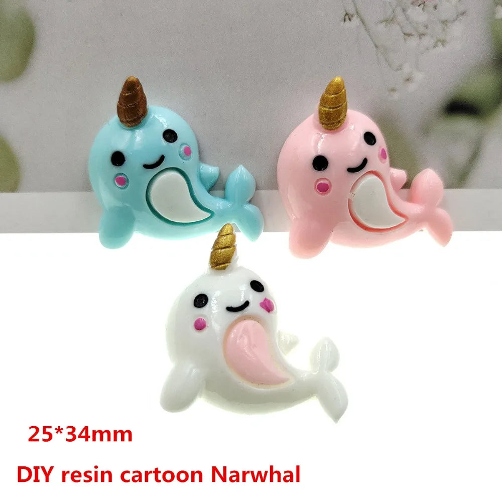 20pcs/lot DIY resin cartoon Narwhal for kids hair clothes accessories resin cabochons resin charms