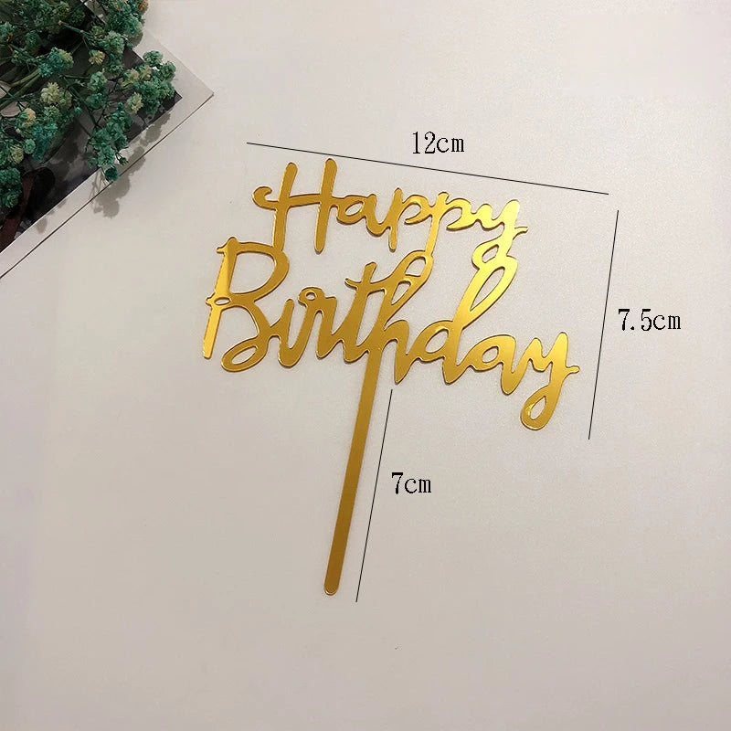 Rose Gold Birthday Party Cake Decorating Tools Happy Birthday Girl Boy Acrylic Cake Topper Baby Shower Dessert Accessories Tools