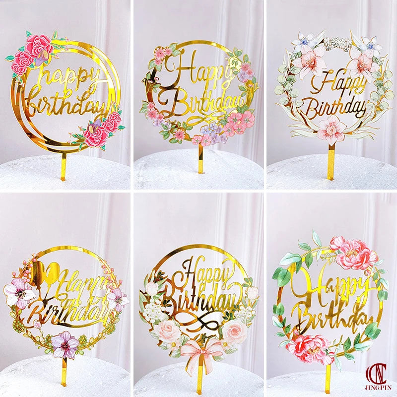 Rose Gold Birthday Party Cake Decorating Tools Happy Birthday Girl Boy Acrylic Cake Topper Baby Shower Dessert Accessories Tools