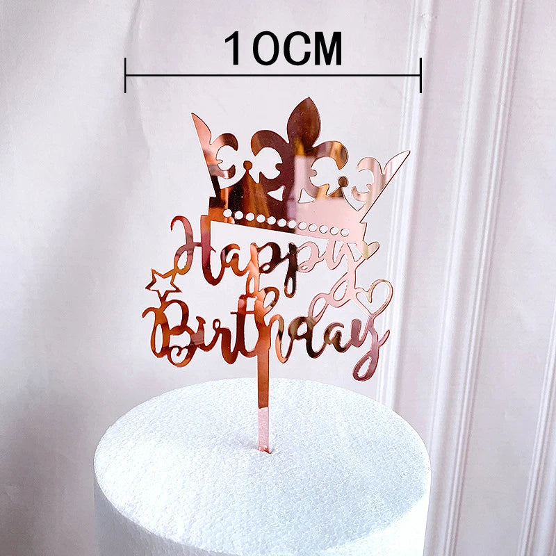 Rose Gold Birthday Party Cake Decorating Tools Happy Birthday Girl Boy Acrylic Cake Topper Baby Shower Dessert Accessories Tools
