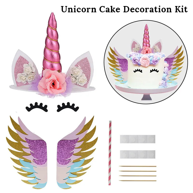 Unicorn Girls Cake Topper Kids 1st Birthday Decor Cloud Rainbow Balloon Cupcake Toppers Baby Shower Christening Cake Decorating