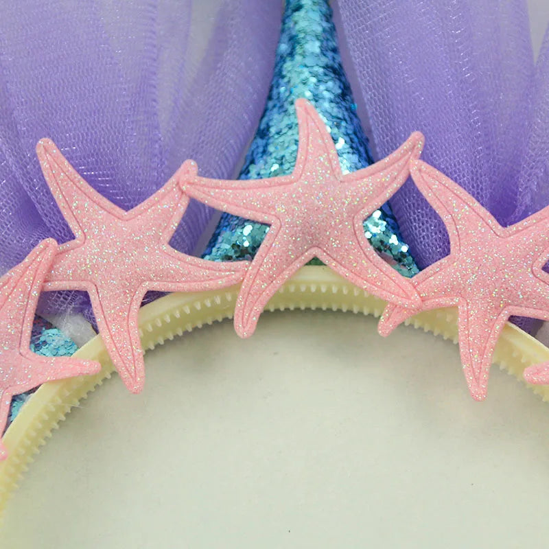 WEIGAO Little Mermaid Party Crown Headband Mermaid Tail Hat Photo Props for Girl 1st Birthday Party Mermaid Hair Accessories