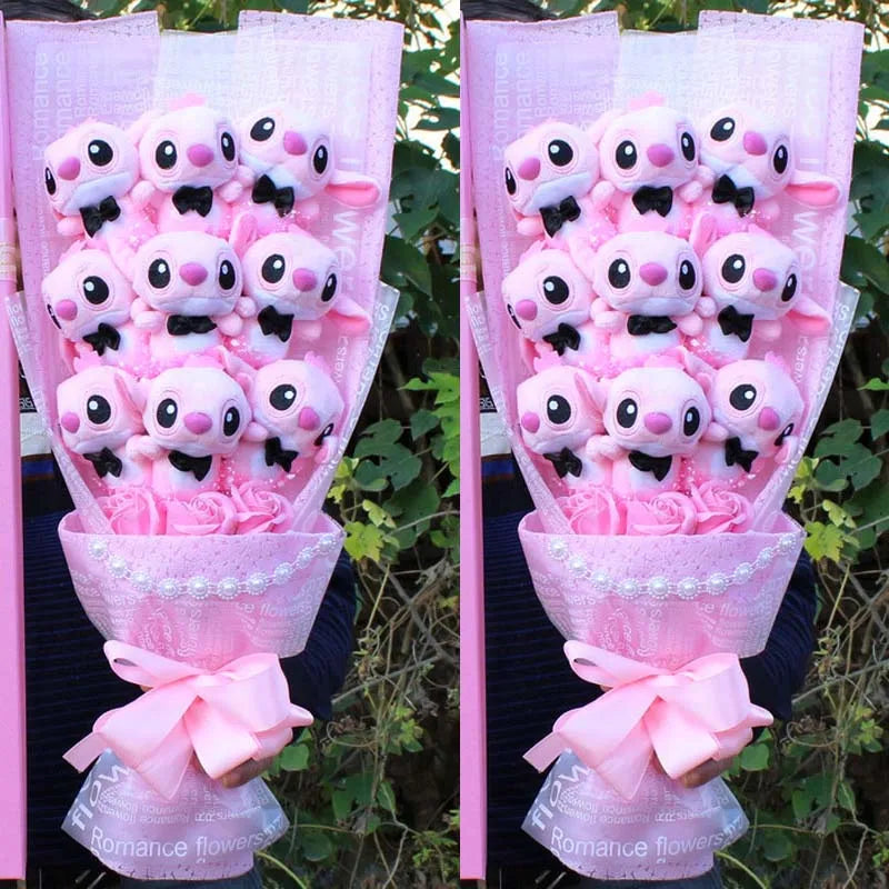 Cartoon Lilo Stitch Plush Doll Toys Rose Bouquet Gift Box Stitch Soft Stuffed Dolls Stich Plush Bouquets for Kids Birthday Gifts