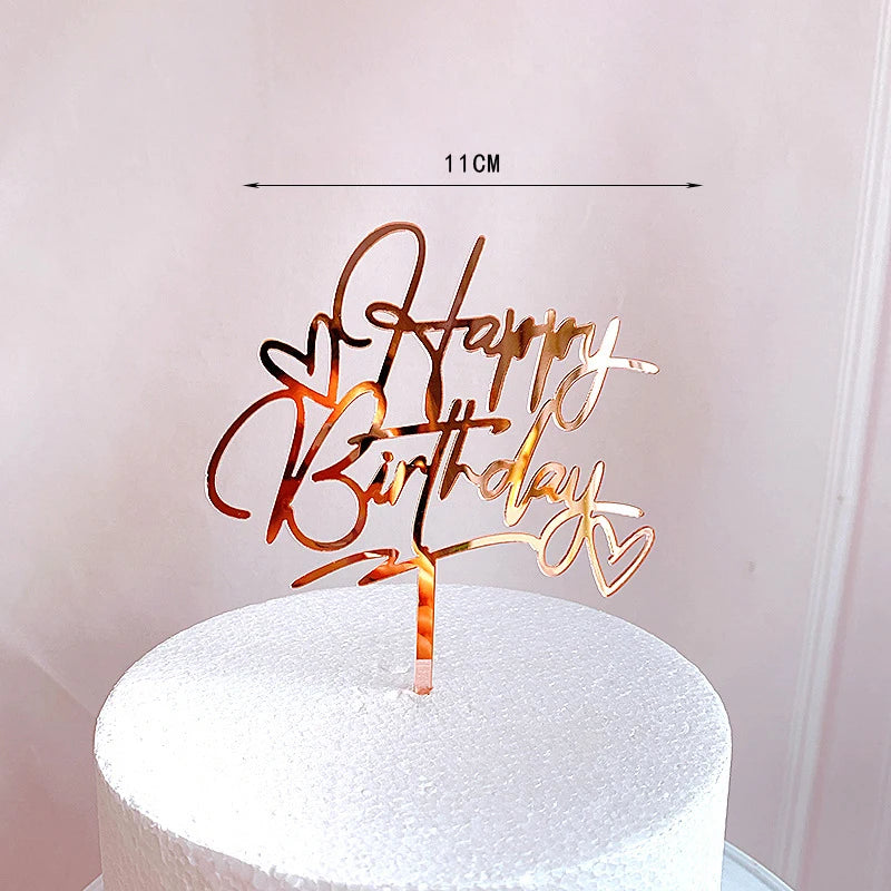Rose Gold Birthday Party Cake Decorating Tools Happy Birthday Girl Boy Acrylic Cake Topper Baby Shower Dessert Accessories Tools