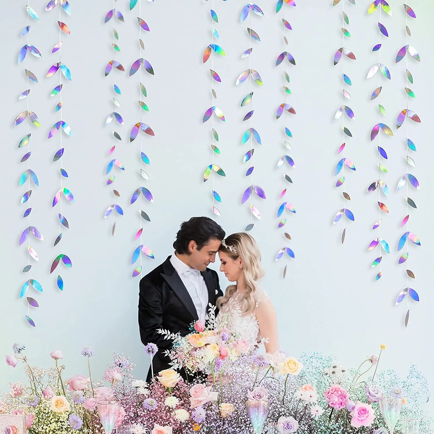 Iridescent Paper Leaf Snowflakes Garland Mermaid Birthday Tea Party Hanging Leaves Star Streamer Xmas New Year Banner Decoration