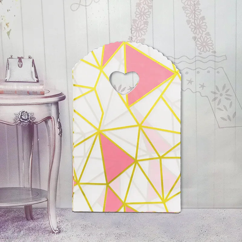 50pcs/lot Various Patterns Jewelry Plastic Bag Heart-Shaped Oval Handles Mini Gift Packing Bag Store Small Shopping Bags
