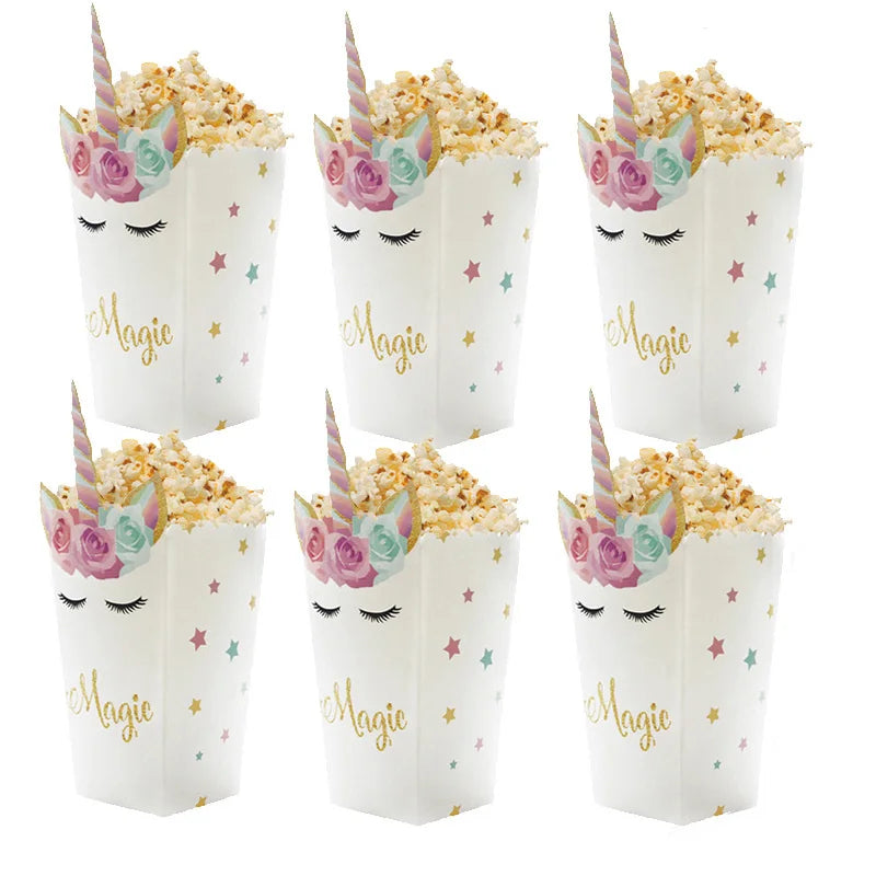 Unicorn Party Supplies Paper Popcorn Box Cookie Gift Box Bag Kids Unicorn Theme Birthday Party Decoration Baby Shower Supplies