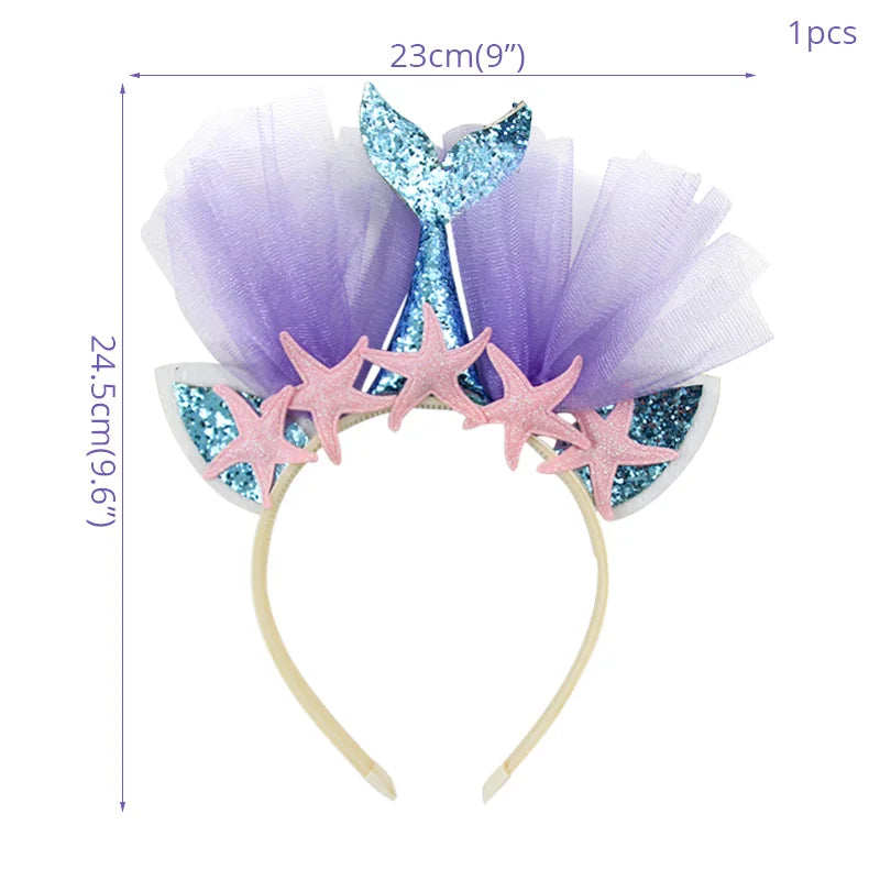 WEIGAO Little Mermaid Party Crown Headband Mermaid Tail Hat Photo Props for Girl 1st Birthday Party Mermaid Hair Accessories