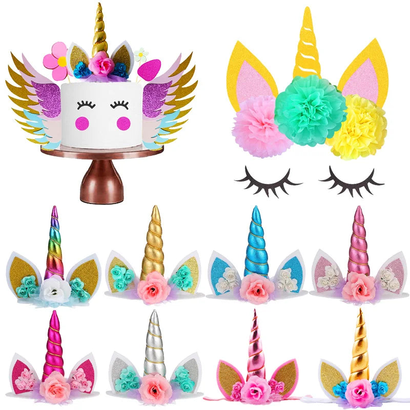 Cyuan Unicorn Birthday Cake Wings Decor Cartoon Unicorn Cake Toppers Birthday Party Decoration Kids Cupcake Wrappers Cake Topper