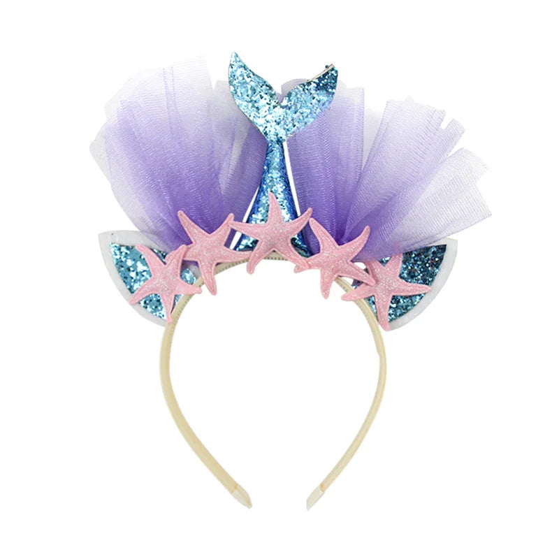 WEIGAO Little Mermaid Party Crown Headband Mermaid Tail Hat Photo Props for Girl 1st Birthday Party Mermaid Hair Accessories