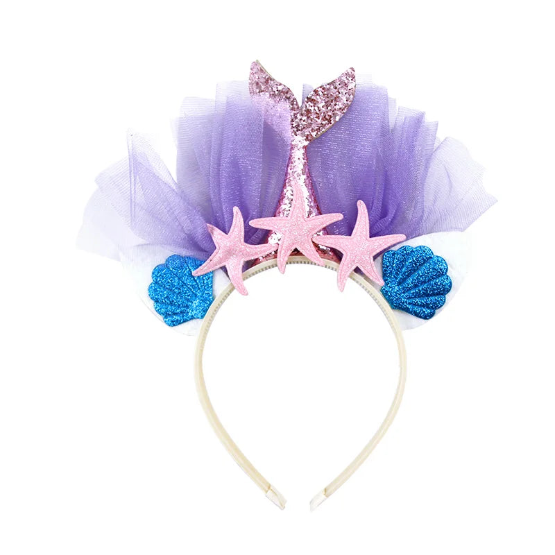 WEIGAO Little Mermaid Party Crown Headband Mermaid Tail Hat Photo Props for Girl 1st Birthday Party Mermaid Hair Accessories