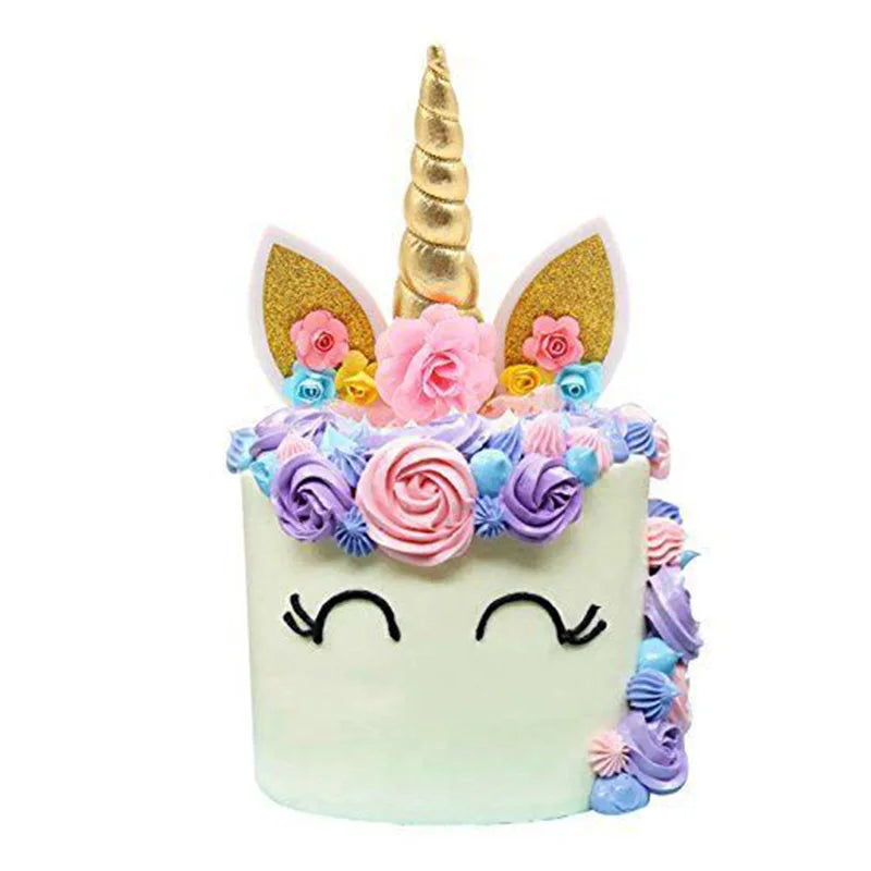 Cyuan Unicorn Birthday Cake Wings Decor Cartoon Unicorn Cake Toppers Birthday Party Decoration Kids Cupcake Wrappers Cake Topper
