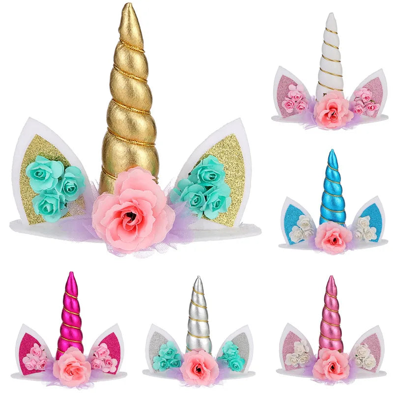 Cyuan Unicorn Birthday Cake Wings Decor Cartoon Unicorn Cake Toppers Birthday Party Decoration Kids Cupcake Wrappers Cake Topper