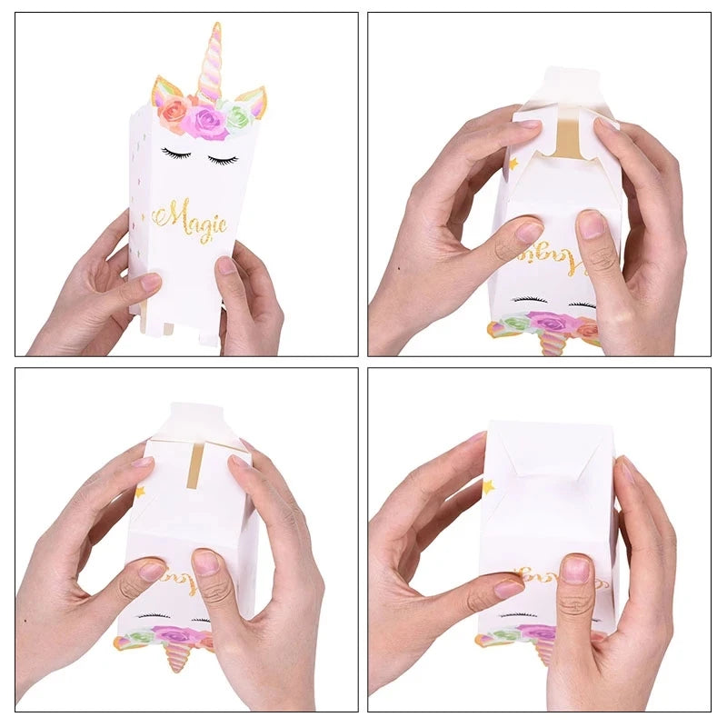 Unicorn Paper Candy Gift Bag Unicorn Party Cookie Popcorn Box for Kids Girl Birthday Party Decoration Supplies Baby Shower Favor