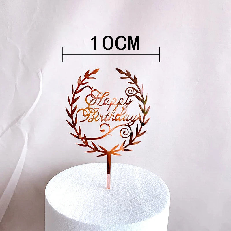 Rose Gold Birthday Party Cake Decorating Tools Happy Birthday Girl Boy Acrylic Cake Topper Baby Shower Dessert Accessories Tools