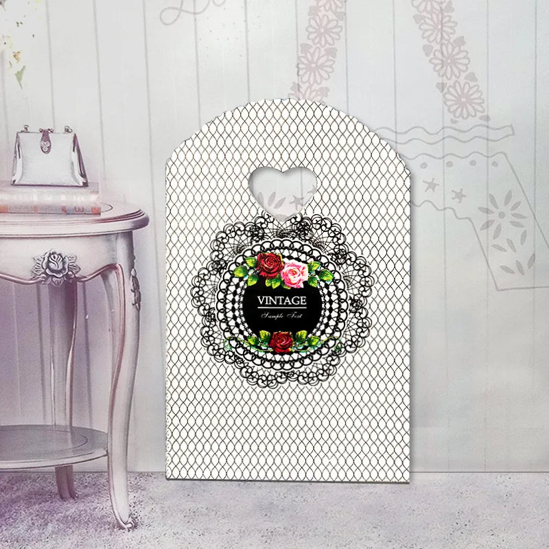 50pcs/lot Various Patterns Jewelry Plastic Bag Heart-Shaped Oval Handles Mini Gift Packing Bag Store Small Shopping Bags