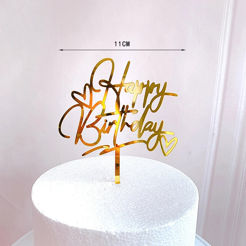 Rose Gold Birthday Party Cake Decorating Tools Happy Birthday Girl Boy Acrylic Cake Topper Baby Shower Dessert Accessories Tools