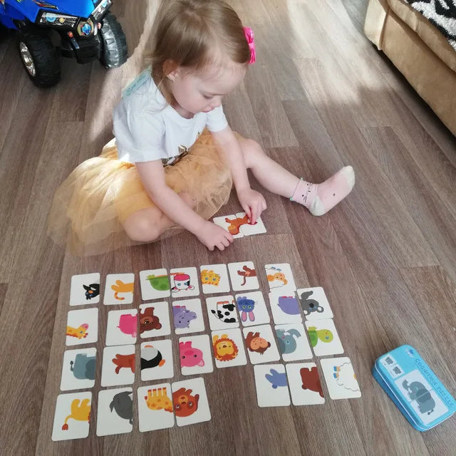 Baby Cognition Puzzle Toys Toddler Kids Iron Box Cards Matching Game Cognitive Card Car Fruit Animal Life Puzzle