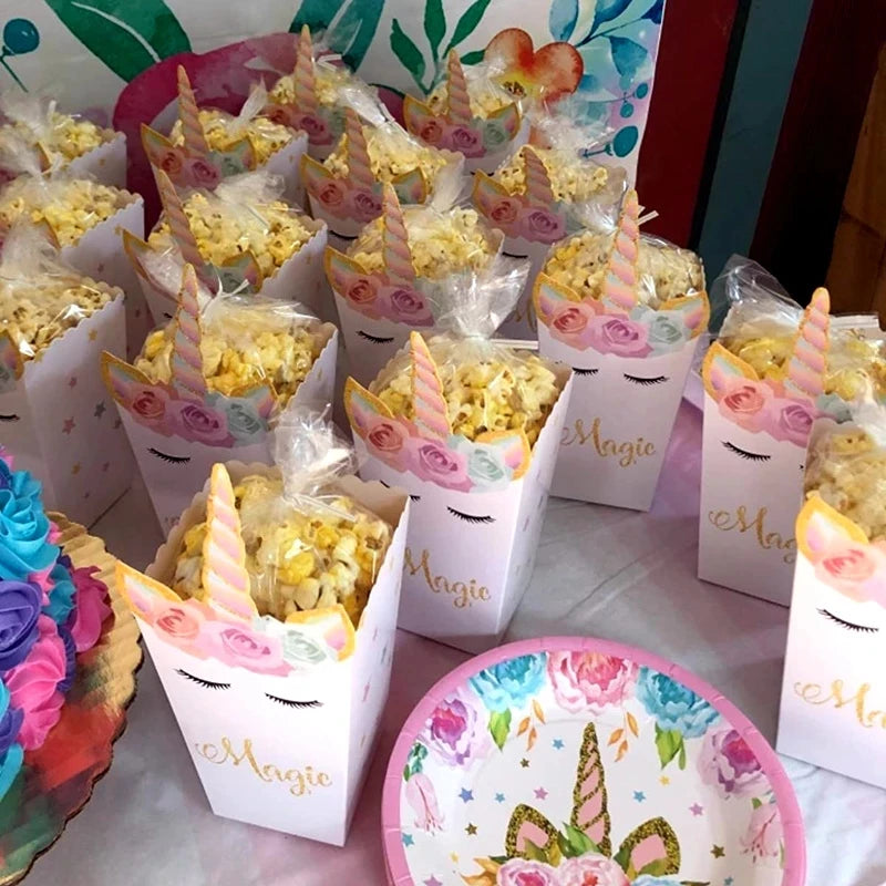 Unicorn Paper Candy Gift Bag Unicorn Party Cookie Popcorn Box for Kids Girl Birthday Party Decoration Supplies Baby Shower Favor
