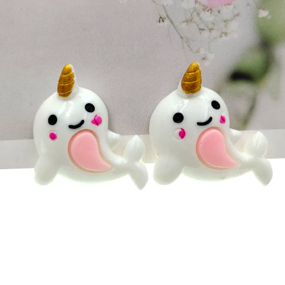 20pcs/lot DIY resin cartoon Narwhal for kids hair clothes accessories resin cabochons resin charms