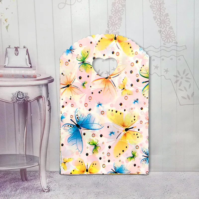 50pcs/lot Various Patterns Jewelry Plastic Bag Heart-Shaped Oval Handles Mini Gift Packing Bag Store Small Shopping Bags