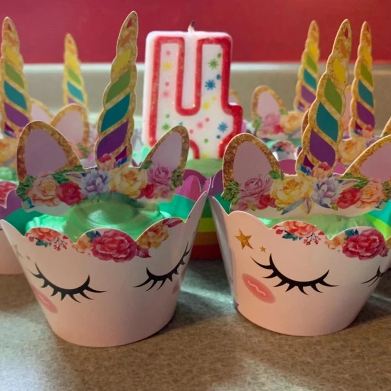 Rainbow Unicorn Cupcake Wrappers Cake Topper Unicorn Birthday Party Cake Decorations Kids Baby Shower Unicorn Party Supplies