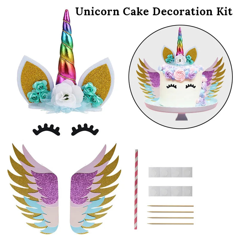 Unicorn Girls Cake Topper Kids 1st Birthday Decor Cloud Rainbow Balloon Cupcake Toppers Baby Shower Christening Cake Decorating