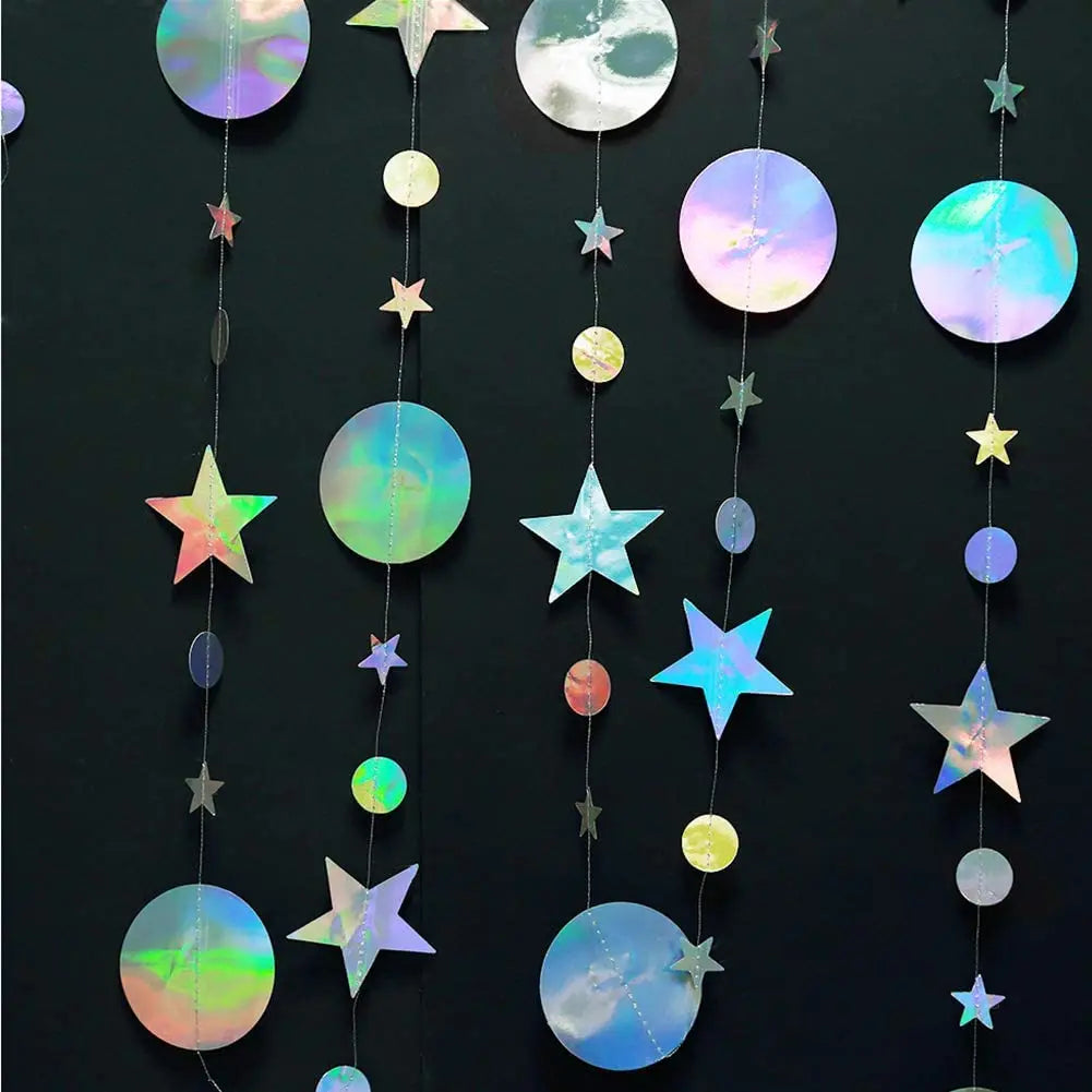 Iridescent Paper Leaf Snowflakes Garland Mermaid Birthday Tea Party Hanging Leaves Star Streamer Xmas New Year Banner Decoration