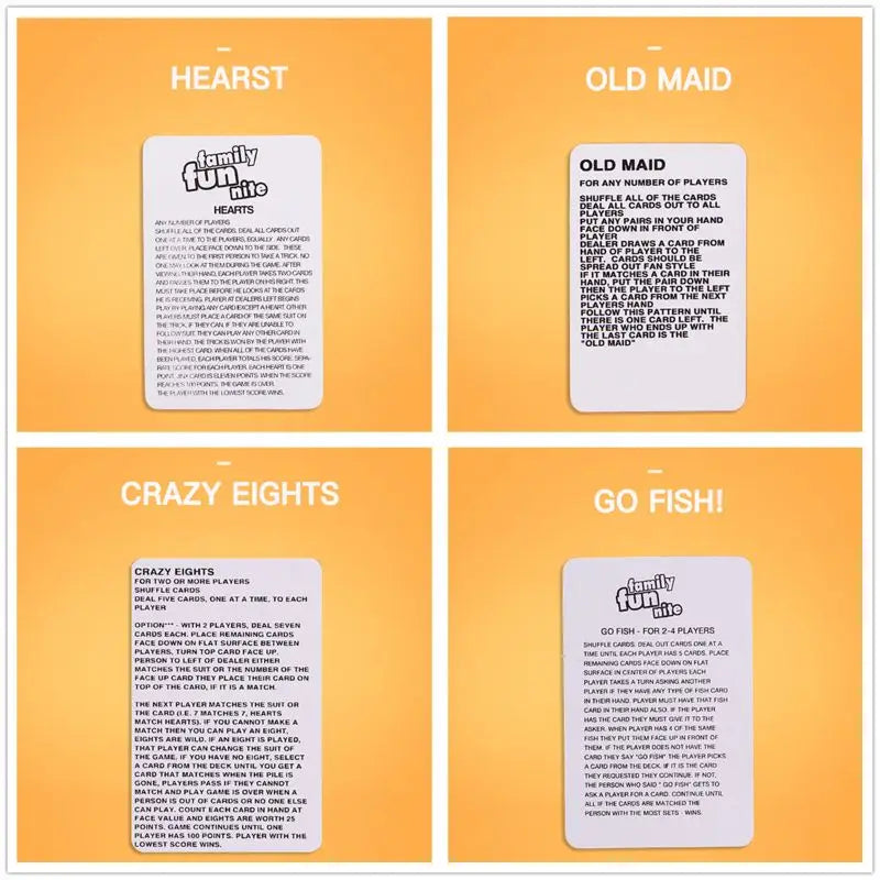 Kids Card Games Set - Old Maid, Go Fish, Hearts,Crazy Eights Family Party Favor