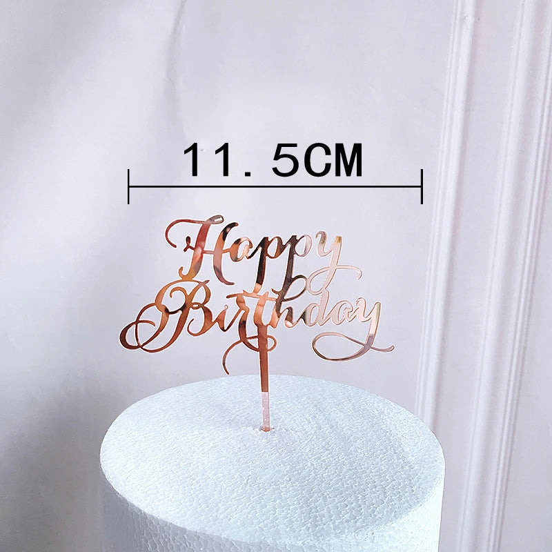 Rose Gold Birthday Party Cake Decorating Tools Happy Birthday Girl Boy Acrylic Cake Topper Baby Shower Dessert Accessories Tools