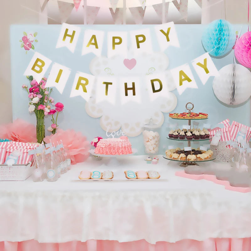 NEW Happy Birthday Banner Bunting Flag Party Decoration Kids Decor Children's Ornament Baby Colorful Girl Boy Parti Supplies