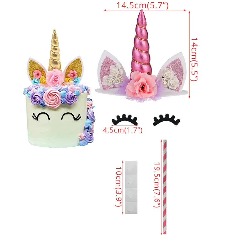 Unicorn Girls Cake Topper Kids 1st Birthday Decor Cloud Rainbow Balloon Cupcake Toppers Baby Shower Christening Cake Decorating