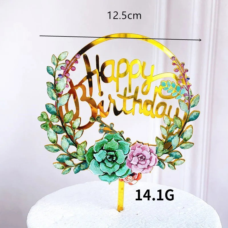 Rose Gold Birthday Party Cake Decorating Tools Happy Birthday Girl Boy Acrylic Cake Topper Baby Shower Dessert Accessories Tools
