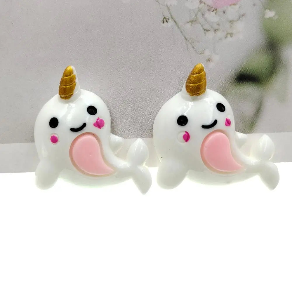20pcs/lot DIY resin cartoon Narwhal for kids hair clothes accessories resin cabochons resin charms